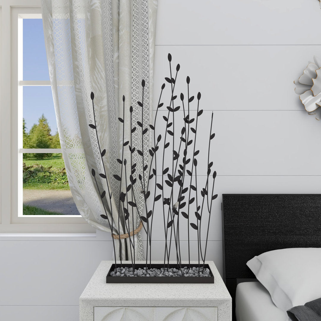 Phillipston Metal Floral Decorative Black Sculpture with Loose Stones Red Barrel Studio®