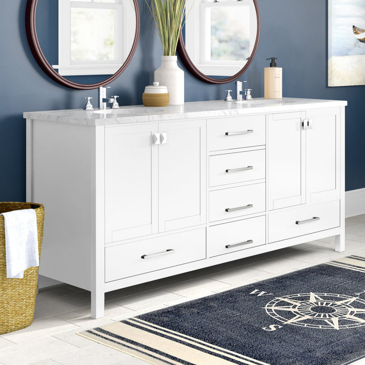 Bagdai 72" Wide Bathroom Vanity Set Wade Logan® Base Finish: White, Top Finish: Calacatta Quartz