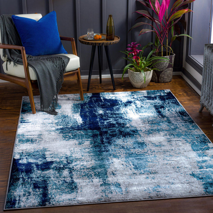 Cornwell Machine-Woven Abstract Aqua/Navy Area Rug Steelside™ Rug Size: Rectangle 2' x 3'