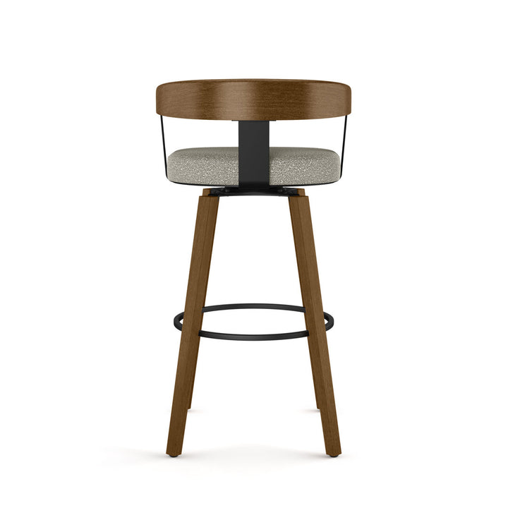 Calvion Swivel Counter & Bar Stool with Wooden Backrest Wade Logan® Upholstery: Light Beige/Gray Bouclé, Seat Height: Bar Stool (30.25" Seat Height)