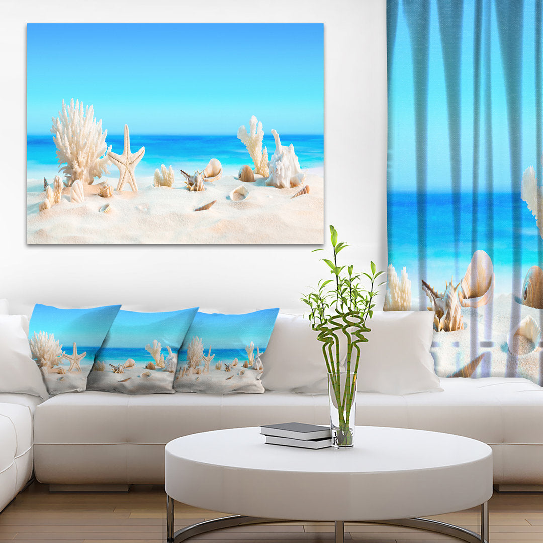 Risa Seashells on Tropical Beach' Graphic Art Highland Dunes Size: 16" H x 32" W x 1" D Format: Wrapped Canvas