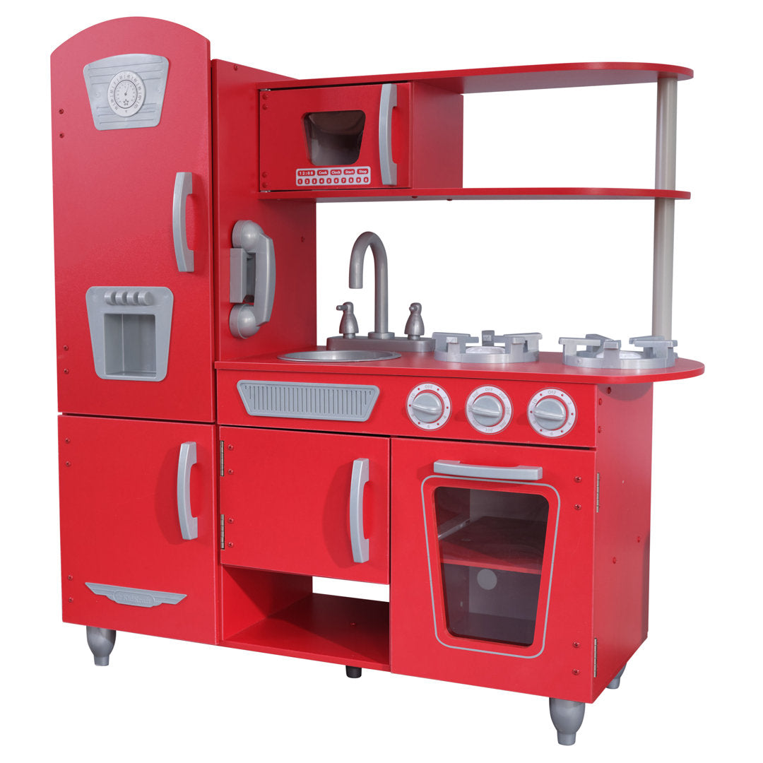 Vintage Wooden Play Kitchen with Ice Maker and Play Phone KidKraft Color: Red