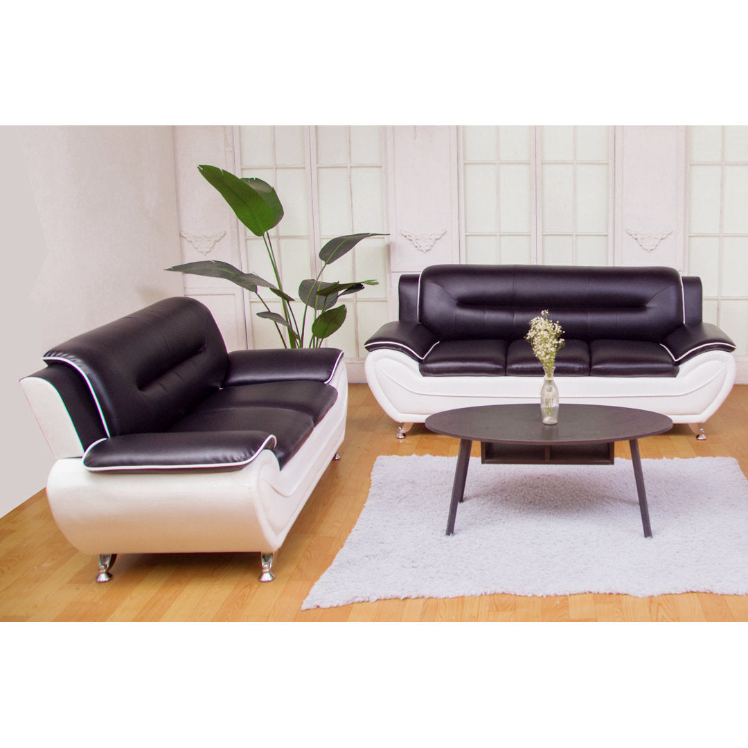 Mulvey 80" Faux Leather Pillow Top Arm Sofa Orren Ellis Upholstery Color: Black/White