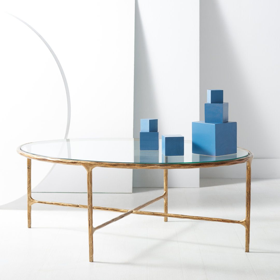 Evelynn 4 Legs Coffee Table Joss & Main Table Base Color: Brass, Table Top Color: Clear