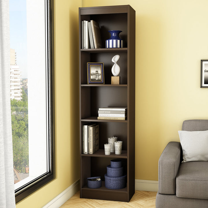 Axess Narrow 5-Shelf Narrow Bookcase Pure White South Shore Color: Chocolate