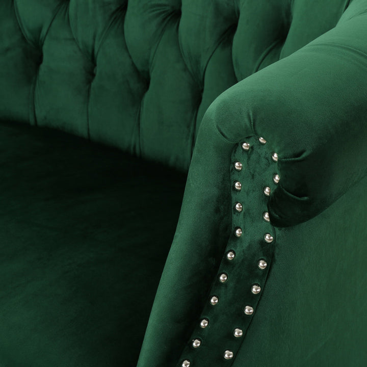 Charlotte 51.5" Velvet Rolled Arm Chesterfield Loveseat Mercer41 Fabric: Emerald Velvet