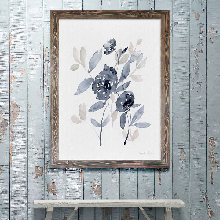 Peonies In Gray I' - Picture Frame Print on Glass Winston Porter Size: 28" H x 38" W x 1.25" D Format: Framed Espresso Canvas