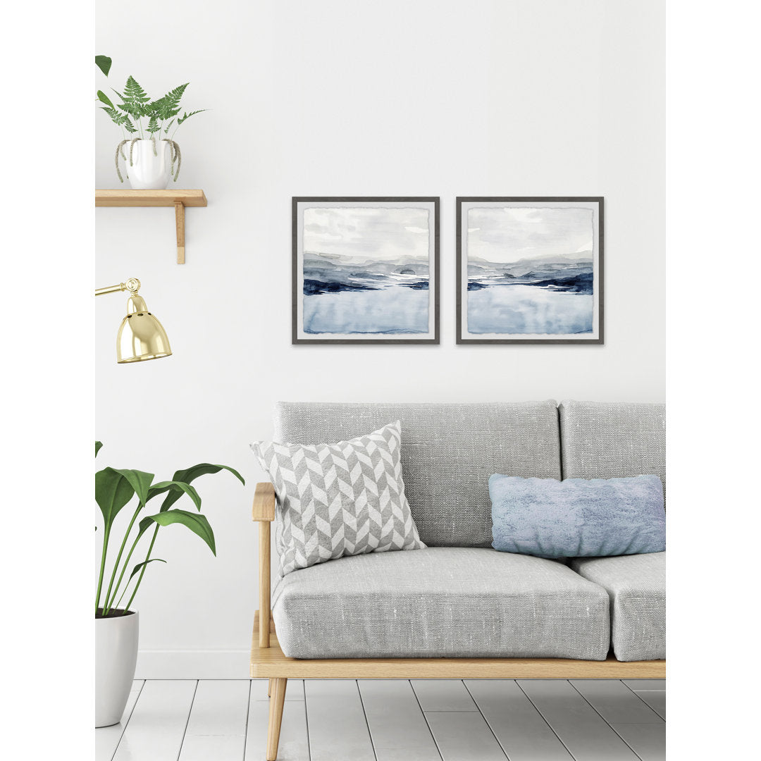 Faded Horizon III Diptych - 2 Piece Picture Frame Set Print on Paper Highland Dunes Size: 12" H x 24" W x 1.5" D