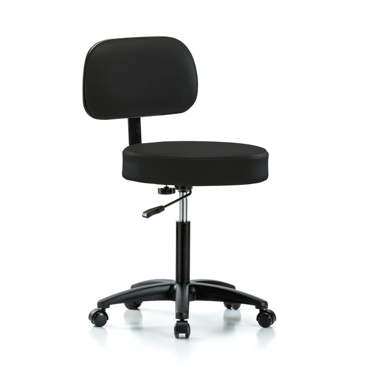 PERCH Walter Height Adjustable Exam Stool with Backrest | Medium Bench Height 21-28.5" Perch Chairs & Stools Color: Black Fabric