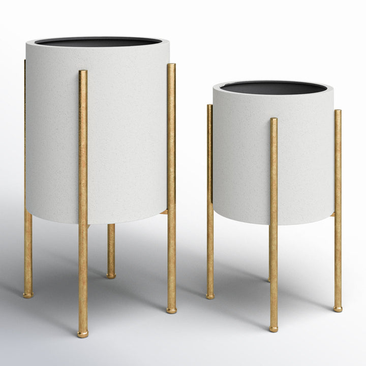 Stacia Round Metal Mid Century Indoor Pot Planter Set Joss & Main Color: Gray/Gold
