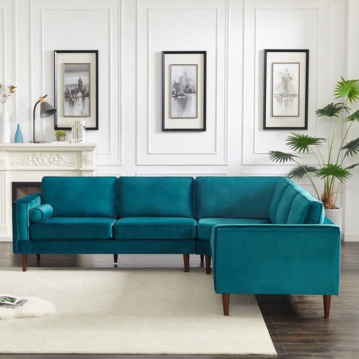 Isaak 105" Wide Symmetrical Corner Etta Avenue™ Fabric: Teal Velvet