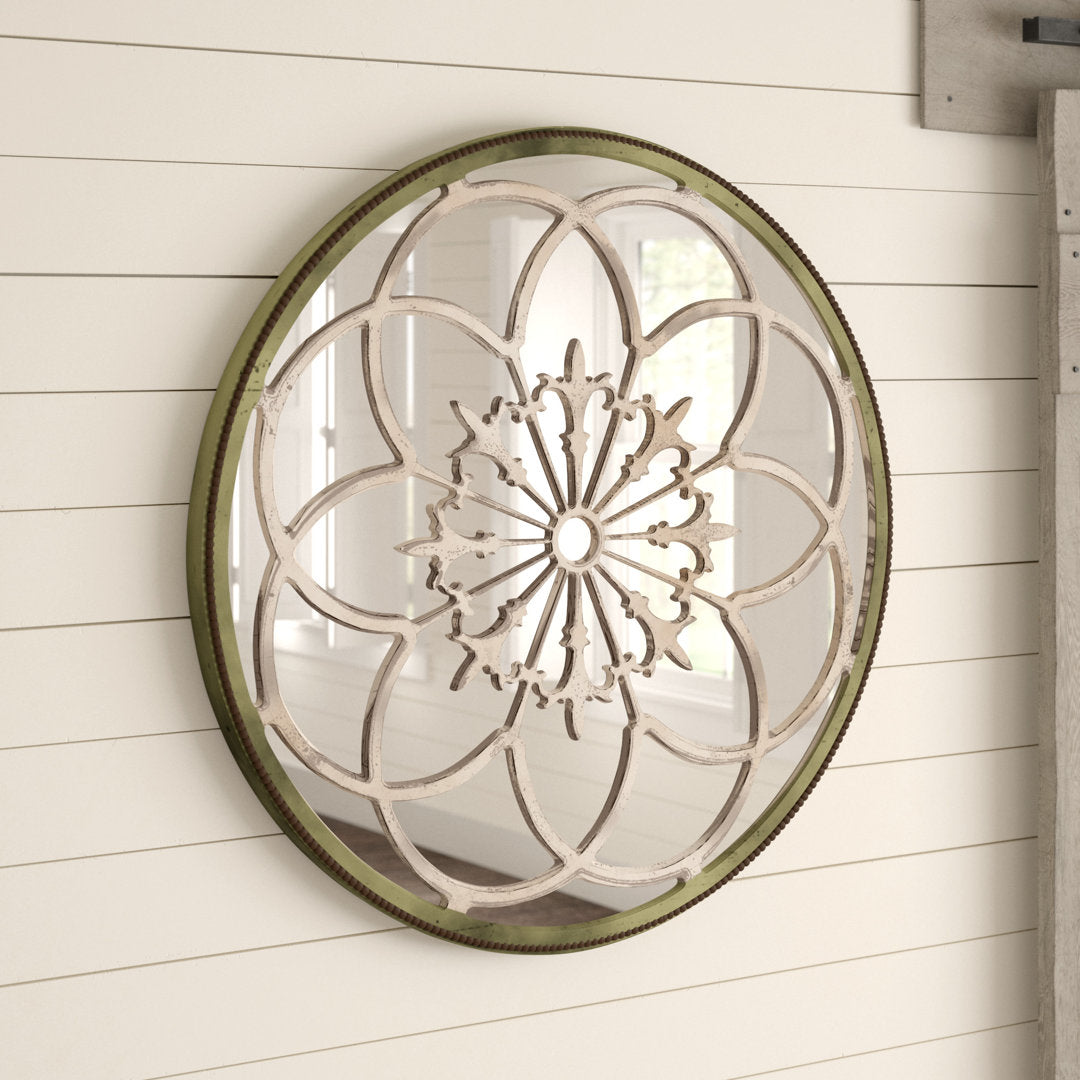 Wooden Medallion Floral Room Cream Wall Mirror with Vintage Frame Bungalow Rose