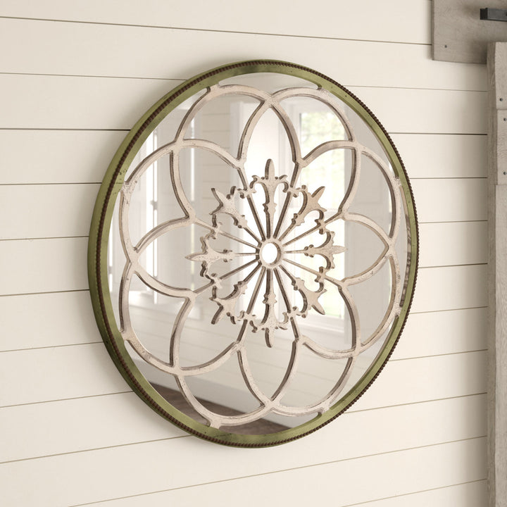 Wooden Medallion Floral Room Cream Wall Mirror with Vintage Frame Bungalow Rose