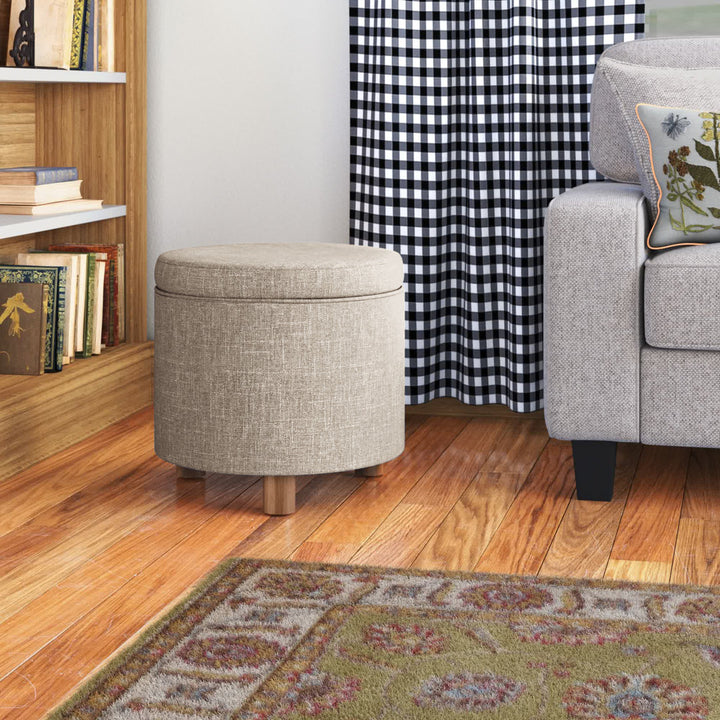 Amoret 19" Wide Round Storage Ottoman Andover Mills™ Upholstery Color: Light Brown