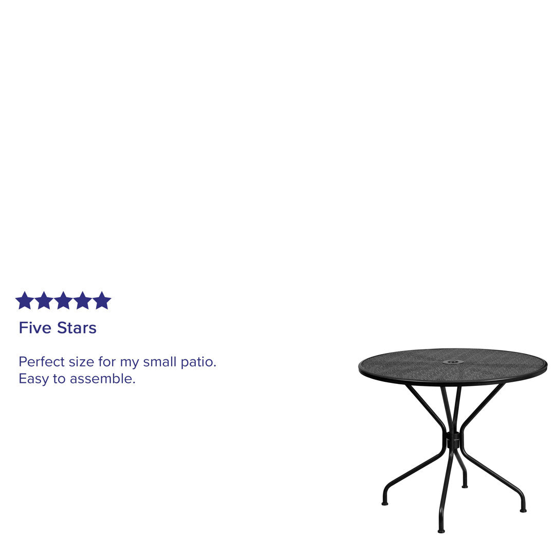 Chanea 35.25" Round Indoor-Outdoor Steel Patio Table-Umbrella Hole-Restaurant Seating Wade Logan®