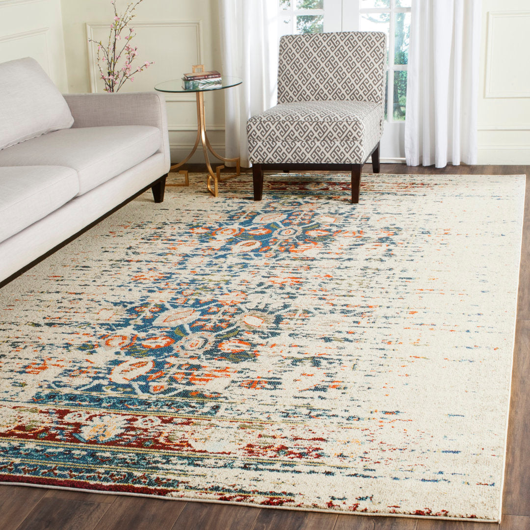 Hertzler Floral Ivory/Blue Area Rug Langley Street® Rug Size: Square 5'