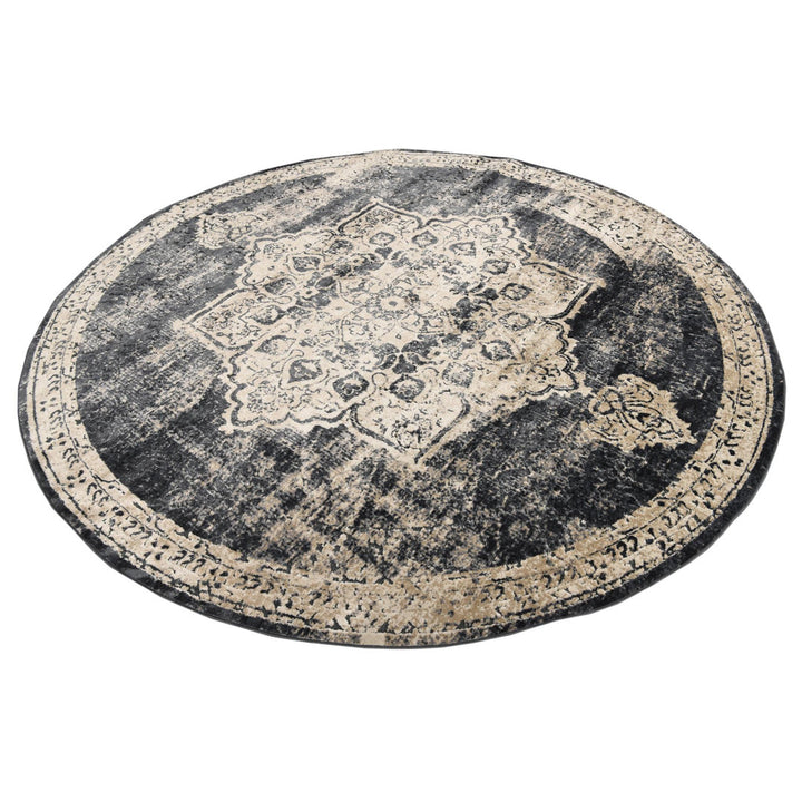 Arloa Oriental Beige/Navy Blue Area Rug Lark Manor™ Rug Size: Round 5'