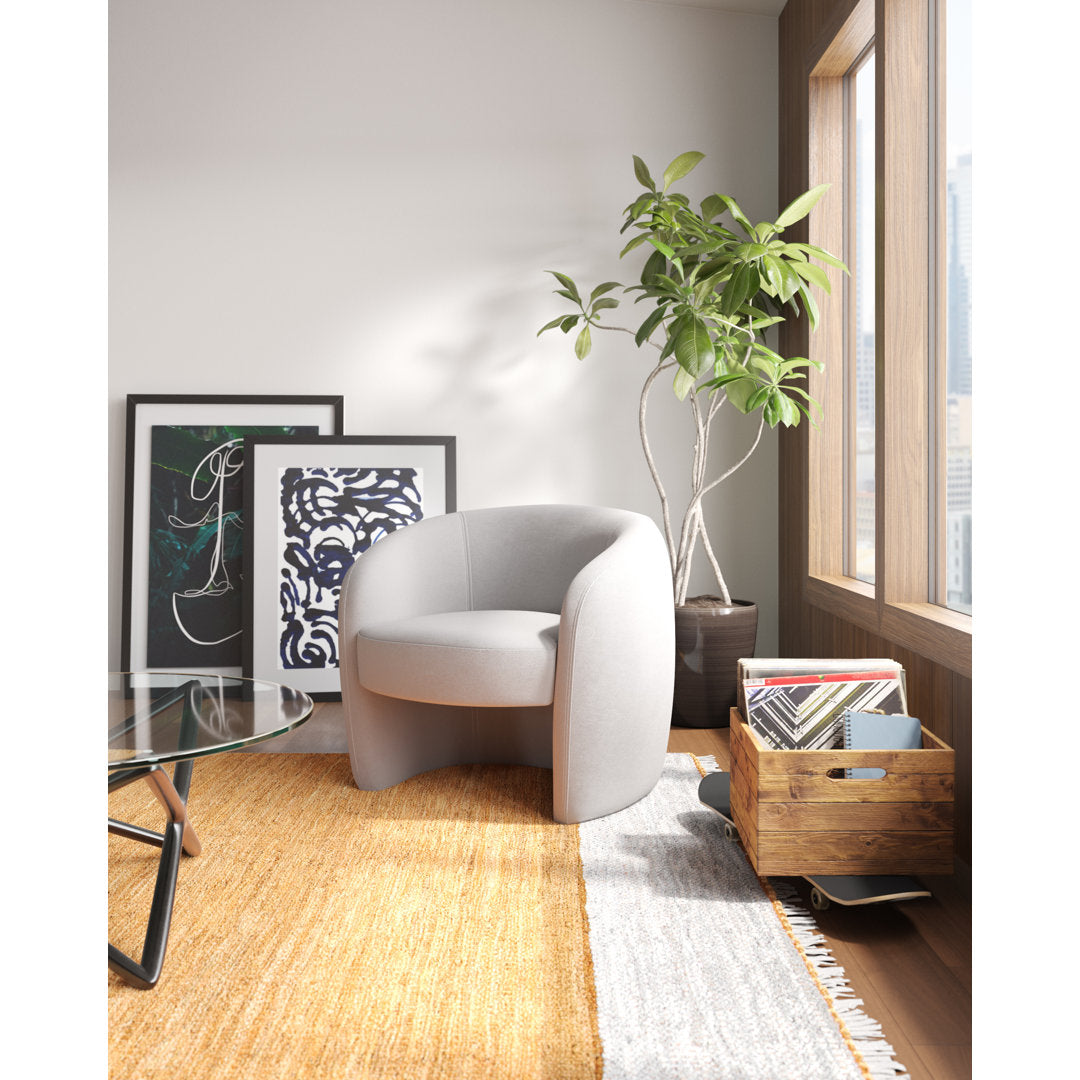 Kearney Upholstered Barrel Chair AllModern Fabric: Stax Light Grey Performance Velvet