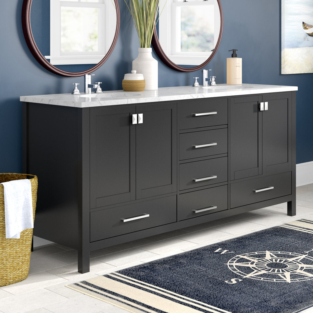 Bagdai 72" Wide Bathroom Vanity Set Wade Logan® Base Finish: Black, Top Finish: Calacatta Quartz