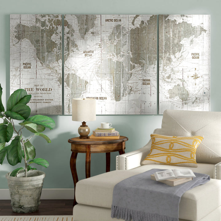 Clyatt Old World Map - 3 Piece Canvas Graphic Art on Canvas Alcott Hill® Size: 40" H x 80"W x 1.5" D