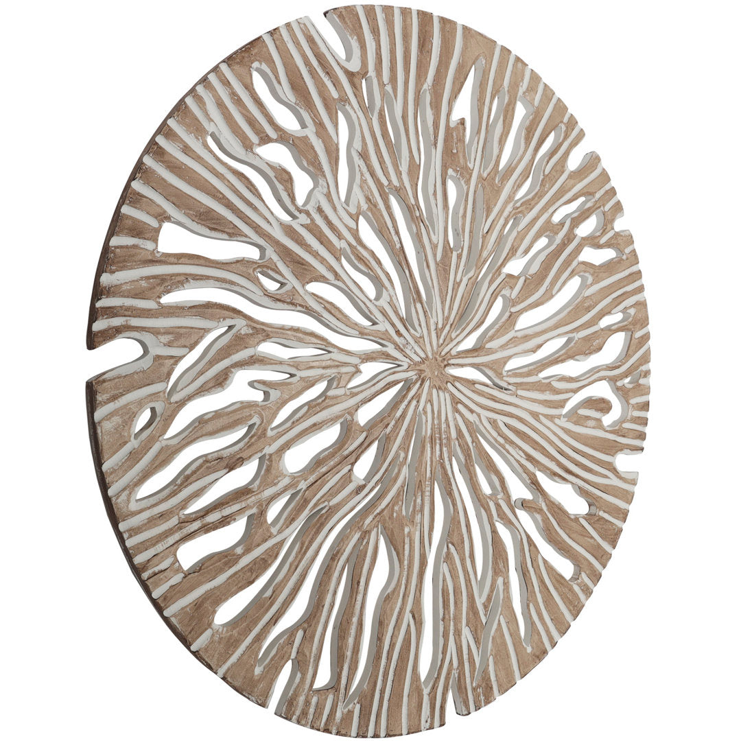 Beige Wood Handmade Intricately Carved Starburst Wall Decor Mistana™ Size: 36'' H X 36'' W X 1" D