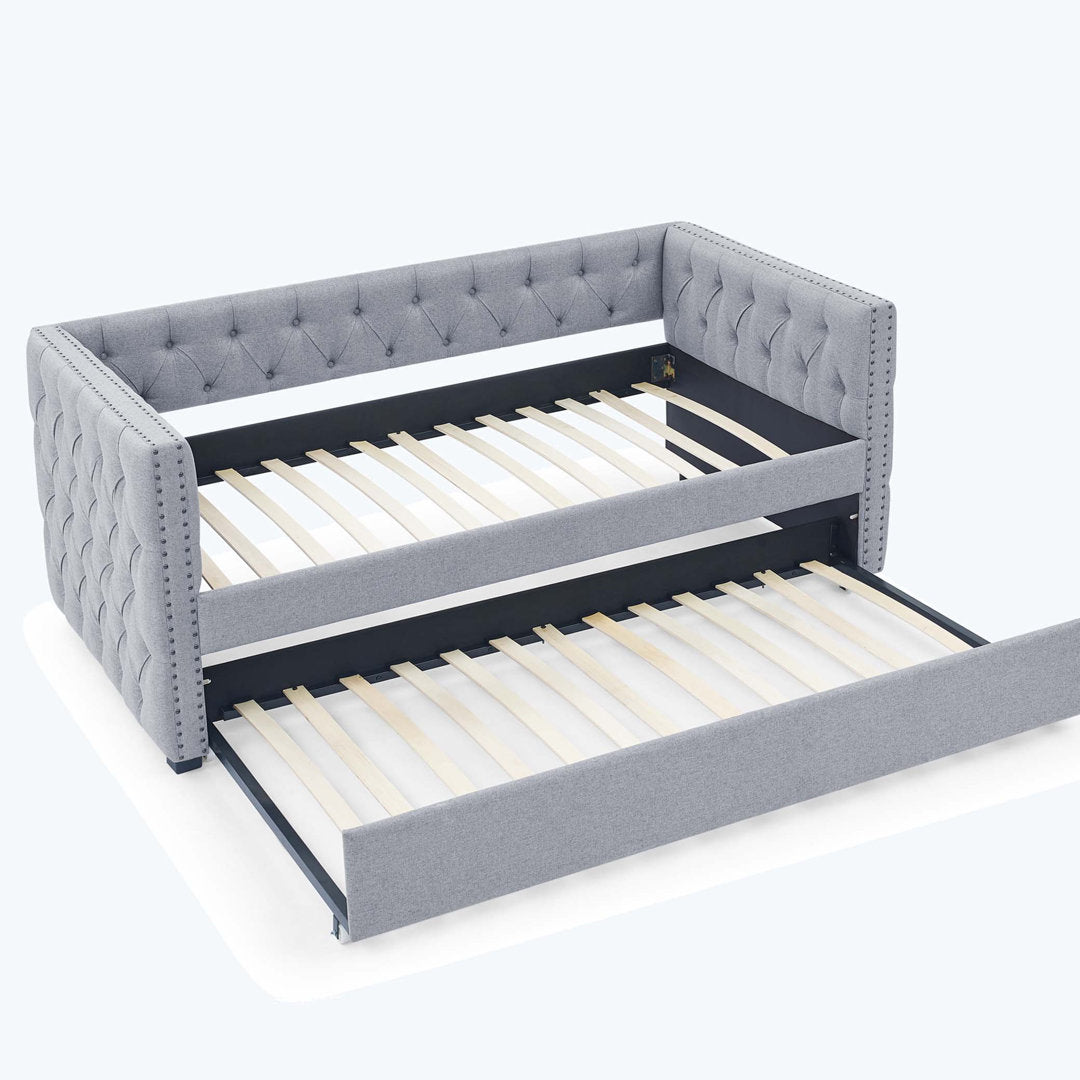 Daybed With Trundle Upholstered Tufted Sofa Bed,Platfrom Bed,Bed Frame Red Barrel Studio® Color: Gray Size: Twin Drawers Included: No