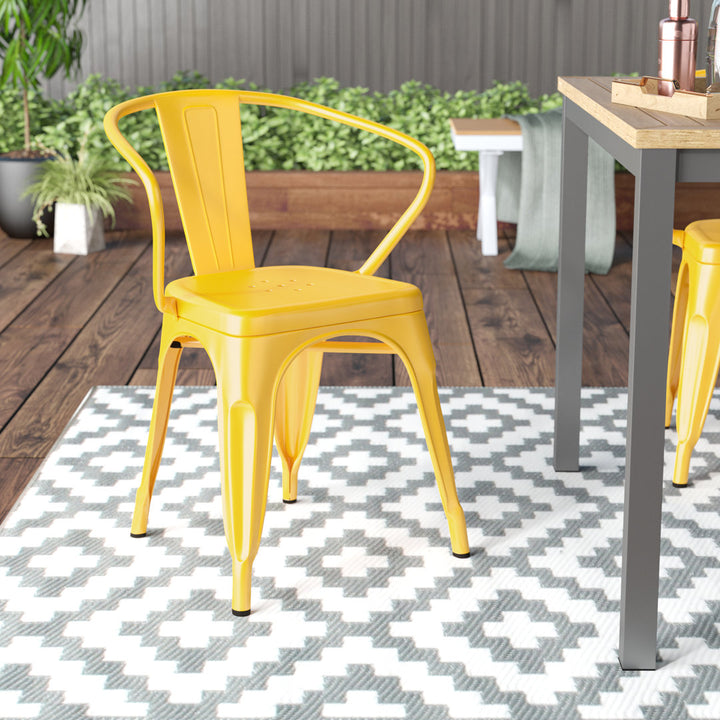 Hucheson Metal Indoor-Outdoor Chair with Arms Flash Furniture Seat Finish: Yellow