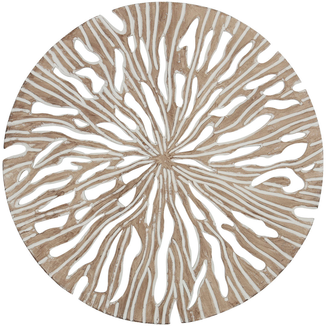 Beige Wood Handmade Intricately Carved Starburst Wall Decor Mistana™ Size: 36'' H X 36'' W X 1" D