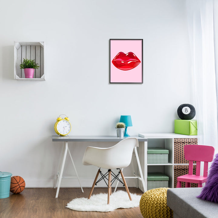 Pink & Red Candy Lips Framed On Wood by Lil' Rue Graphic Art Stupell Industries Size: 20" H x 16" W x 1.5" D Format: Black