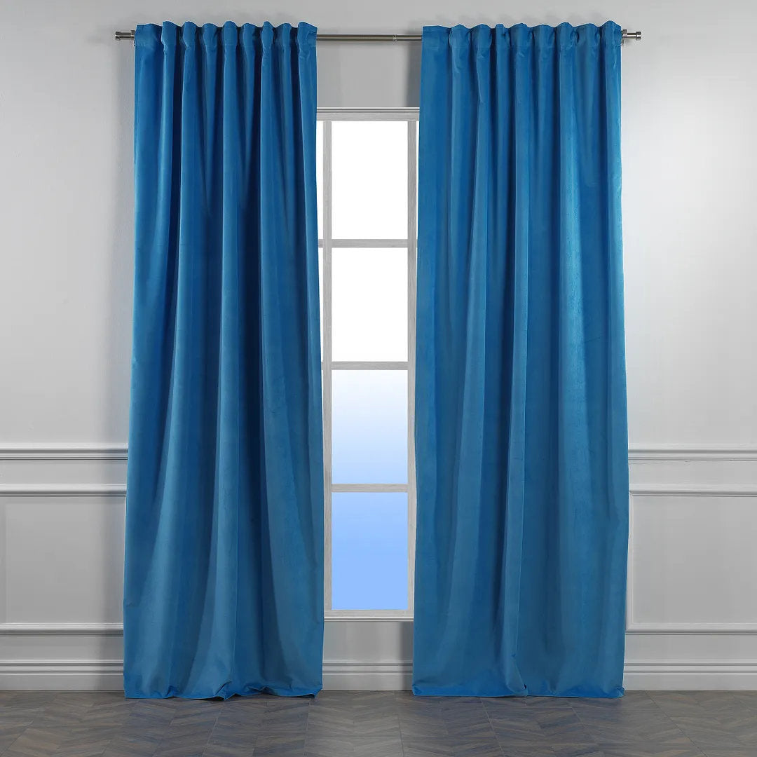 Matte Velvet Extra wide x Extra Long Custom Made Decorative Single Panel Lilijan Home & Curtain Curtain Color: 42 Honolulu Blue Size per Panel: 100" W x 264" L
