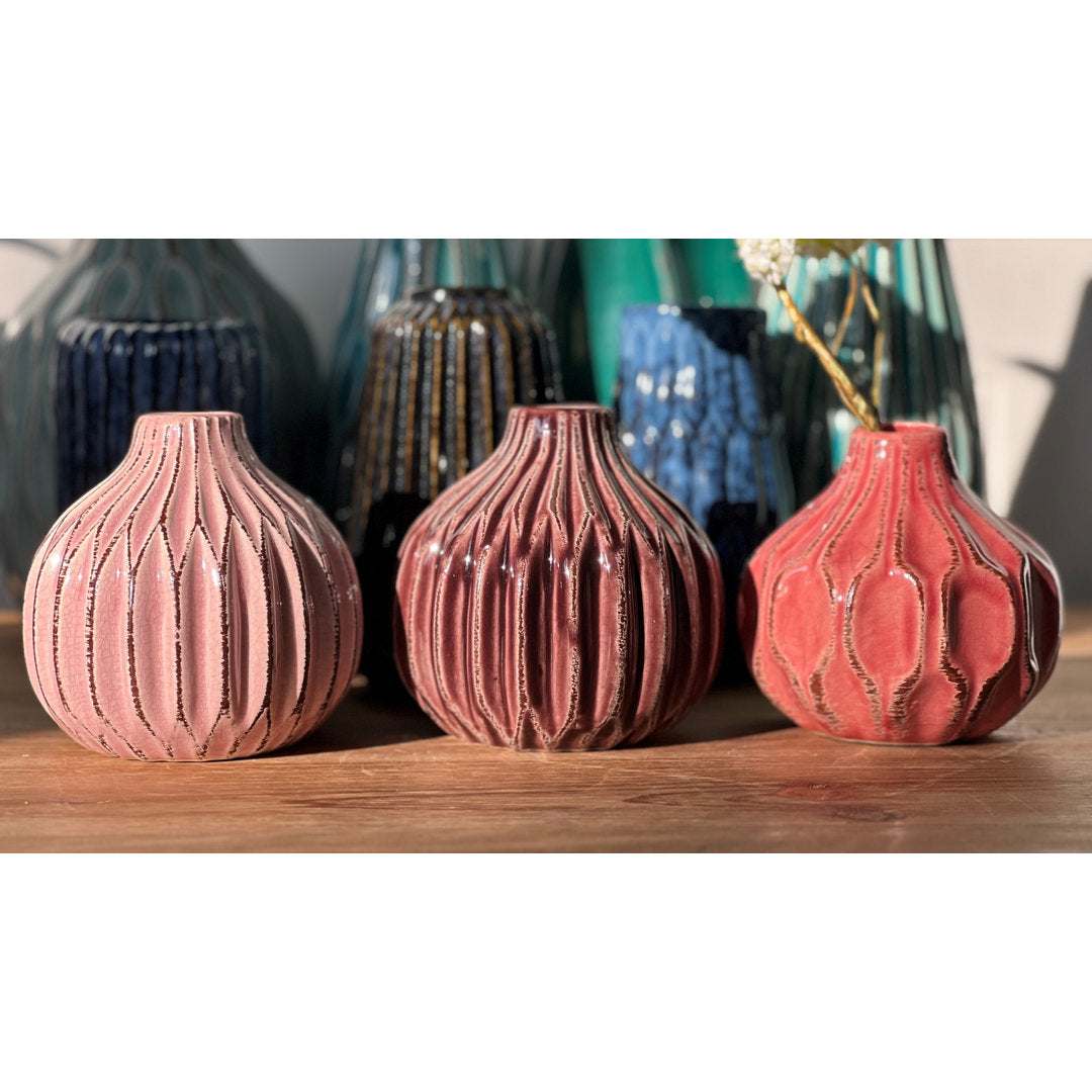 3 Piece Pink/Mauve/Rose Stoneware Table Vase Set Dakota Fields Color: Pink/Mauve/Rose