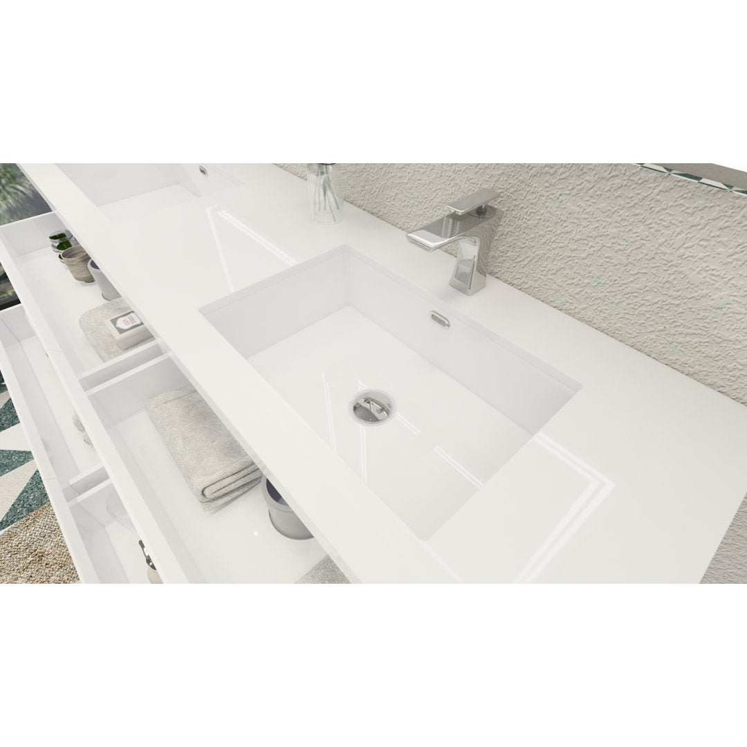 Aylanna 72" Wall-Mounted Double Bathroom Vanity Set Wade Logan® Base Finish: Hight Gloss White