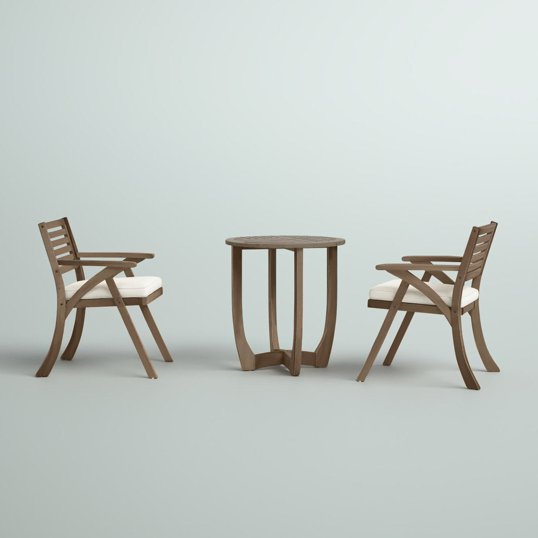 Round 2 - Person 28" Long Bistro Set with Cushions Red Barrel Studio® Frame Color/Cushion Color: Gray Finish Frame/Cream Cushion