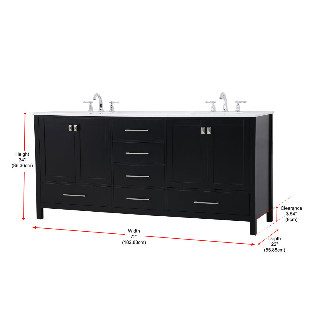 Bagdai 72" Wide Bathroom Vanity Set Wade Logan® Base Finish: Black, Top Finish: Calacatta Quartz