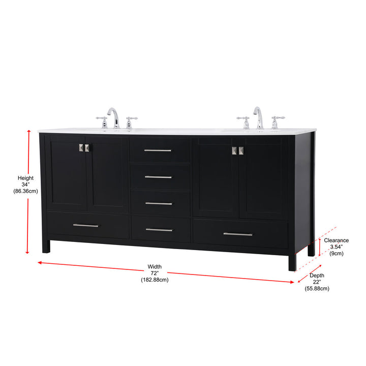 Bagdai 72" Wide Bathroom Vanity Set Wade Logan® Base Finish: Black, Top Finish: Calacatta Quartz