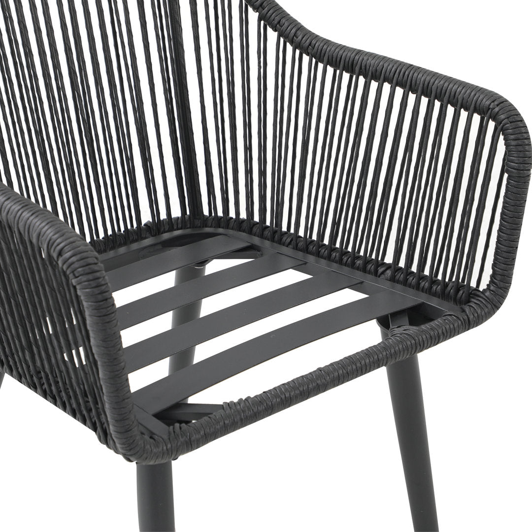 Cassil Patio Dining Armchair with Cushion (Set of 2) Wade Logan® Frame Color/Cushion Color: Black Frame/Light Gray Cushion
