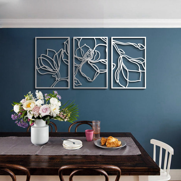 Metal Floral Wall Decor Set - 3 Piece Wall Art ARTEPERA Size: 18" H x 36" W x 1" D Finish: Silver