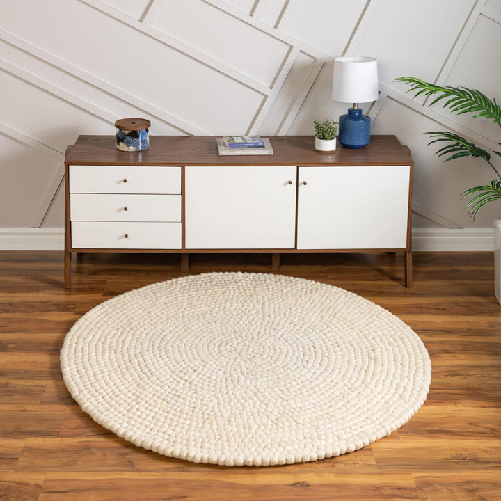 Rectangle Sondra Power Loomed Wool Area Rug in Beige Beachcrest Home™ Rug Size: Round 5'