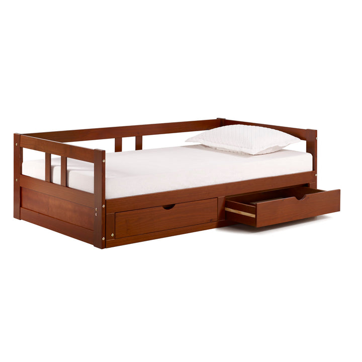 Bechtold Twin to King Solid Wood Frame Extendable Daybed With 2 Drawers And Trundle Guest bed Harriet Bee Bed Frame Color: Chestnut