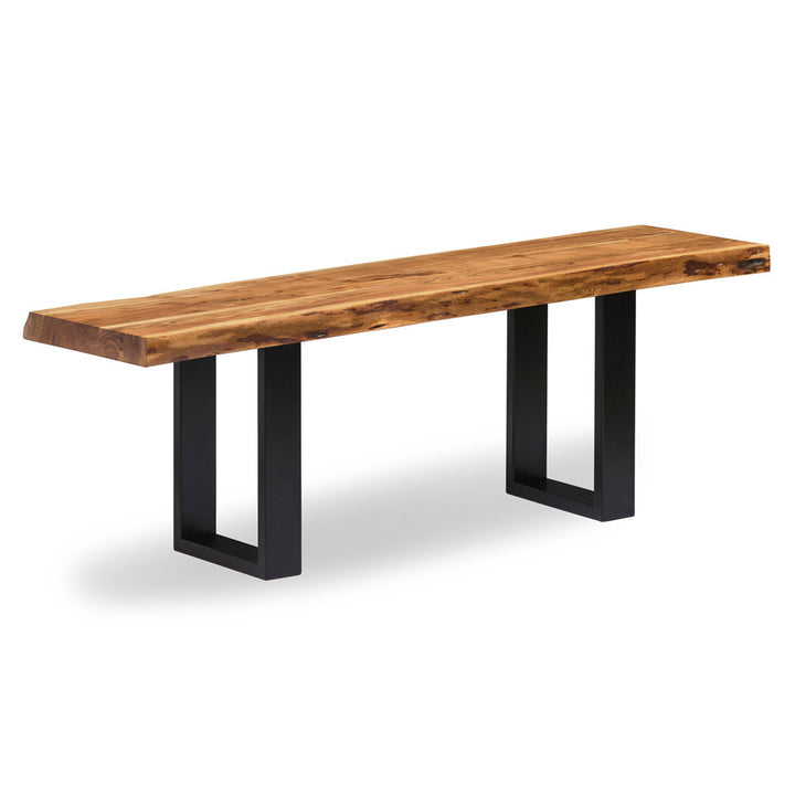 Ains Alpine Natural Live Edge Acacia 48 in. Wood Bench with Metal Straps, Modern Industrial Furniture for Hallway Entryway Living Room Foyer Entry Tree Organizer Shelf Stand Home Decor Union Rustic