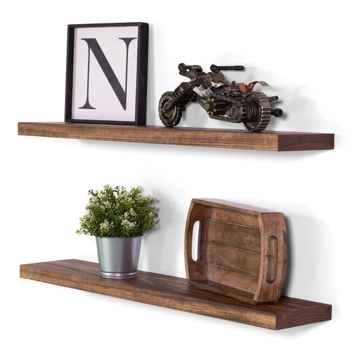 Bridgecliff 2 Piece Poplar Solid Wood Floating Shelf (Set of 2) Rosalind Wheeler Size: 1.38" H x 36" W x 10" D Finish: Buckskin