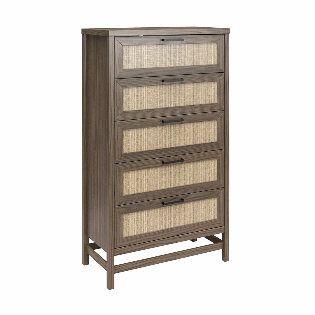 Barros Faux Rattan 5 Drawer 31.65" W Chest Beachcrest Home™ Color: Medium Brown