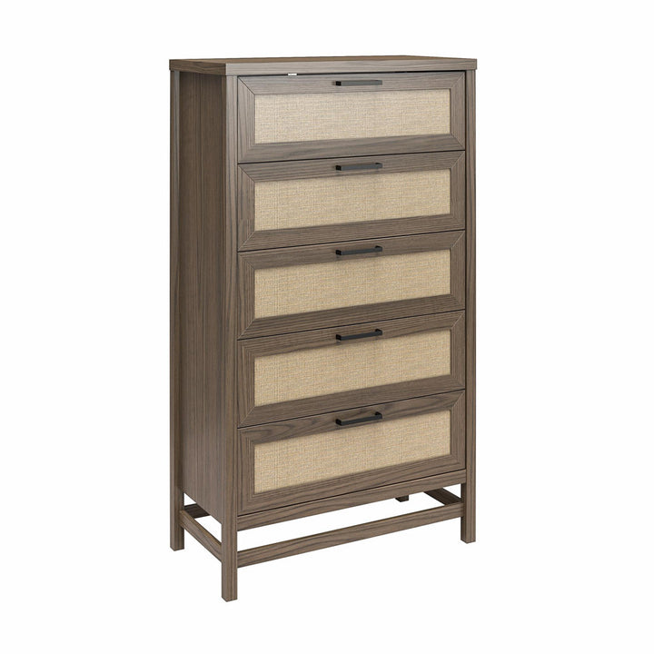 Barros Faux Rattan 5 Drawer 31.65" W Chest Beachcrest Home™ Color: Medium Brown