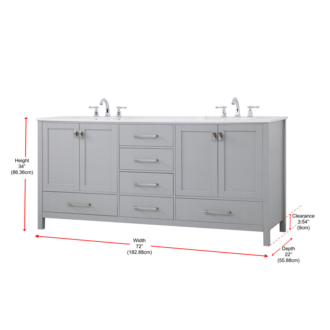Bagdai 72" Wide Bathroom Vanity Set Wade Logan® Top Finish: Calacatta Quartz, Base Finish: Gray