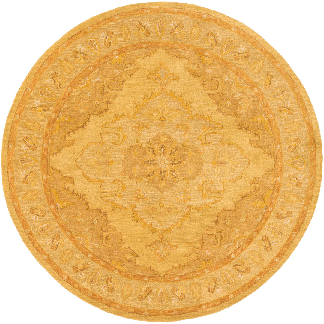 Eaddy Oriental Hand-Tufted Wool Bright Gold/Butter Area Rug Charlton Home® Rug Size: Round 8'