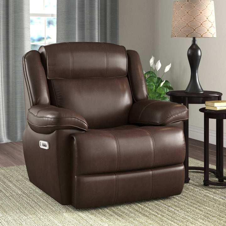 Milladore 41" Wide Genuine Leather Power Glider Standard Recliner Lark Manor™ Body Fabric: Brown