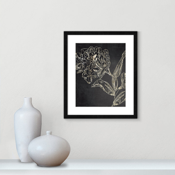 Golden Flower Folklore II by Asia Jensen - Picture Frame Graphic Art Joss & Main Size: 19" H x 16" W  Format: Black Wood Grain Framed