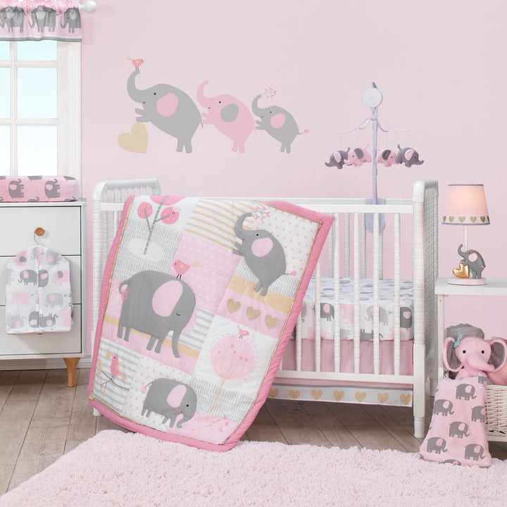 Eloise Pink/Gray Elephant Musical Baby Crib Mobile Bedtime Originals