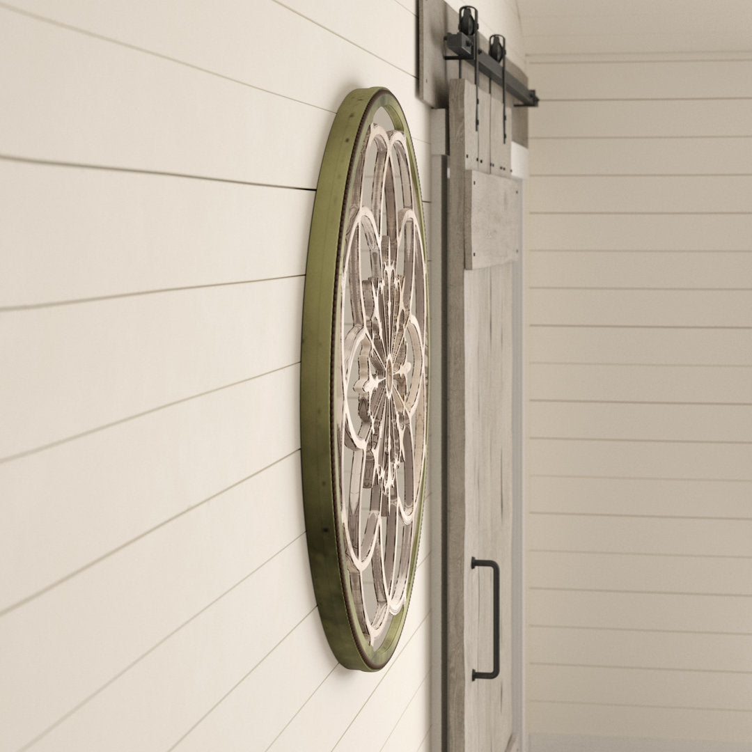 Wooden Medallion Floral Room Cream Wall Mirror with Vintage Frame Bungalow Rose