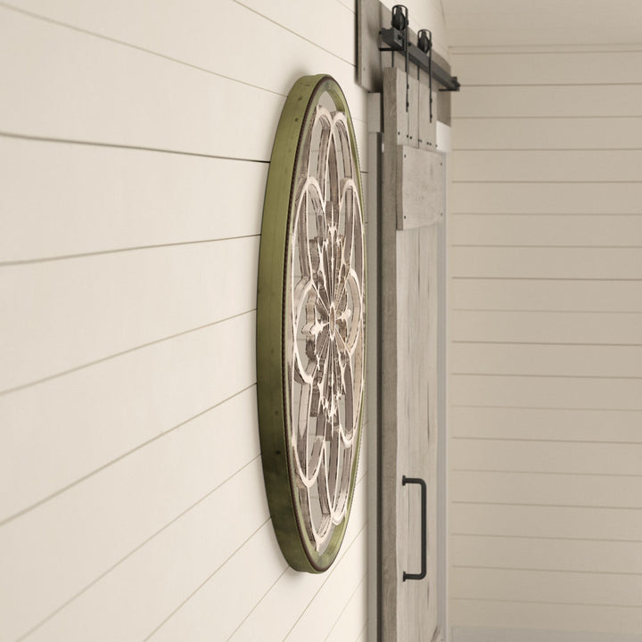 Wooden Medallion Floral Room Cream Wall Mirror with Vintage Frame Bungalow Rose